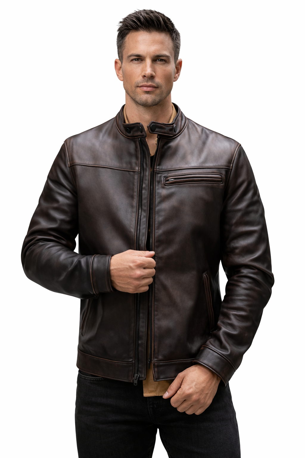Pelleaura Black Coffee Roadster Leather jacket