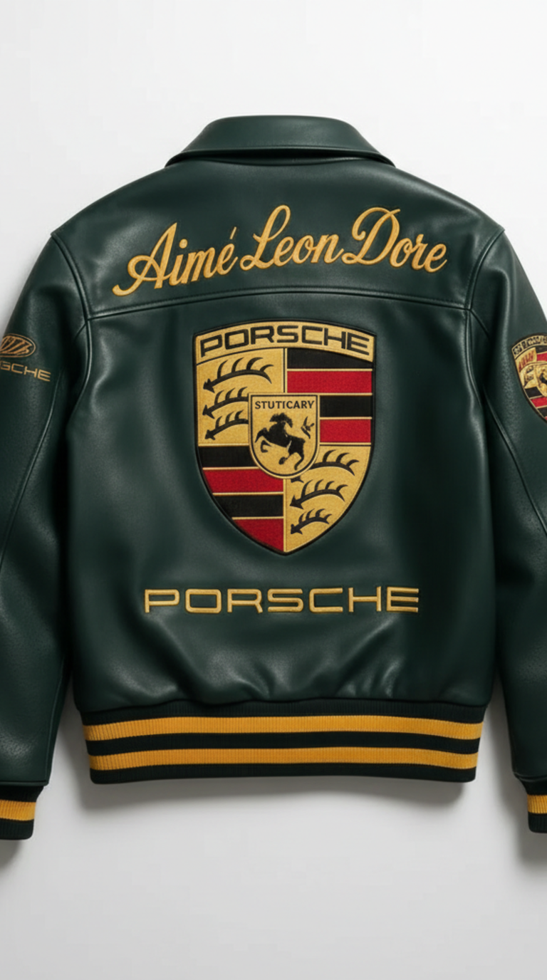 Men’s Dark Green Leather Racing Bomber Jacket – Varsity Style