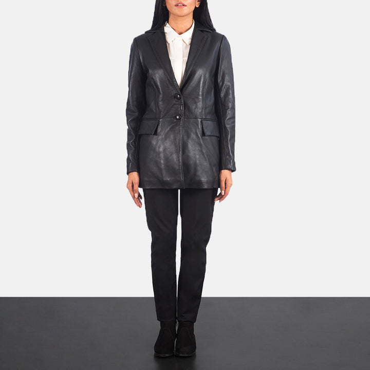 Marilyn Black Leather Blazer for Women image 0