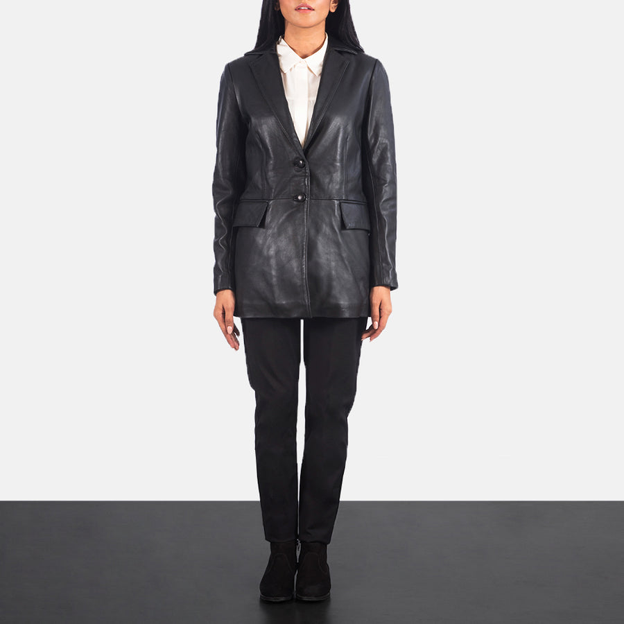 Marilyn Black Leather Blazer for Women image 0