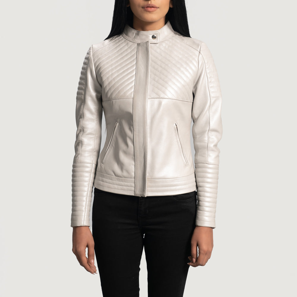 Ice Maiden Silver Quilted Leather Biker Jacket image 1