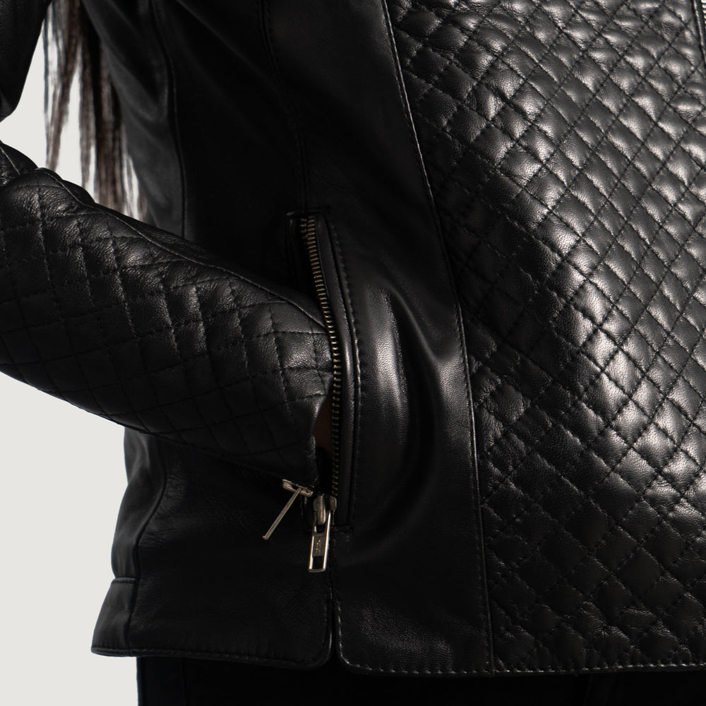 Orient Grain Quilted Black Leather Biker Jacket image 1