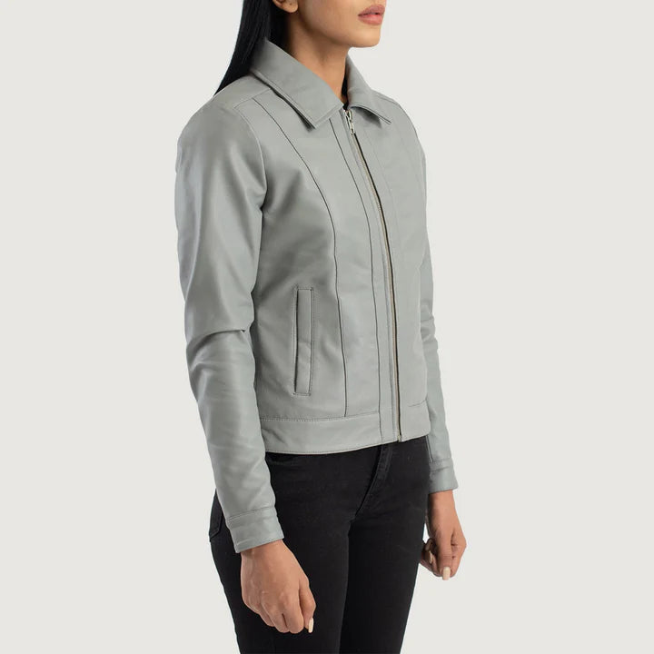 Vixen Grey Classic Collar Leather Jacket image 3