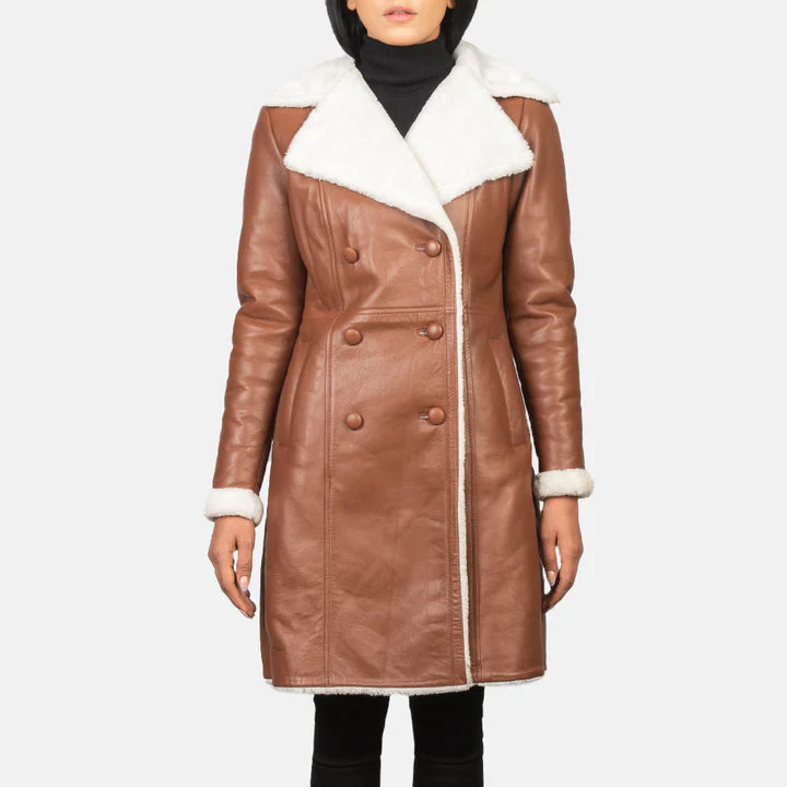 Amie Brown Double Breasted Shearling Coat image 0