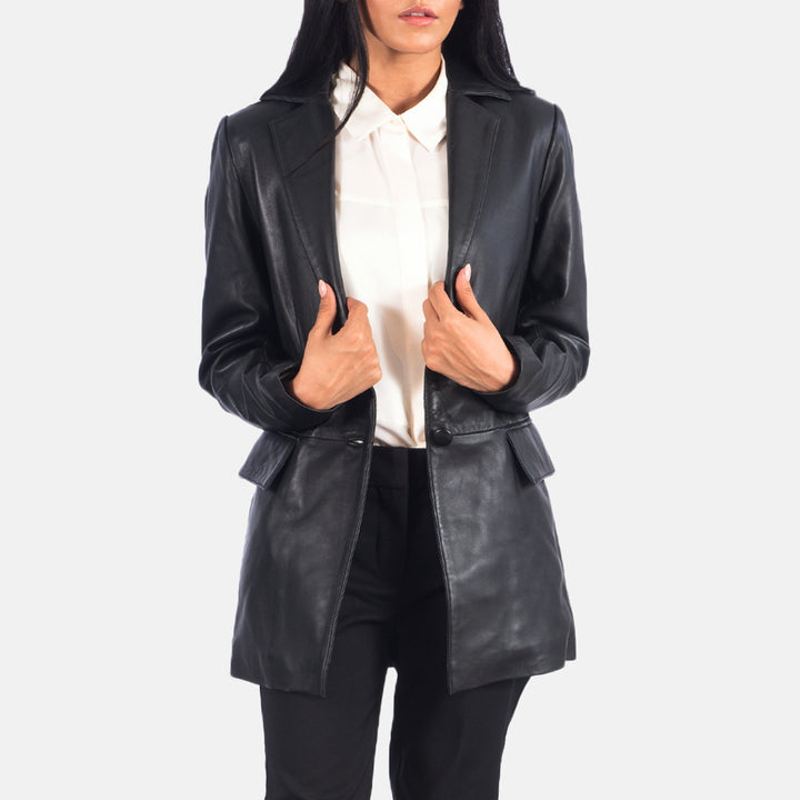 Marilyn Black Leather Blazer for Women image 5