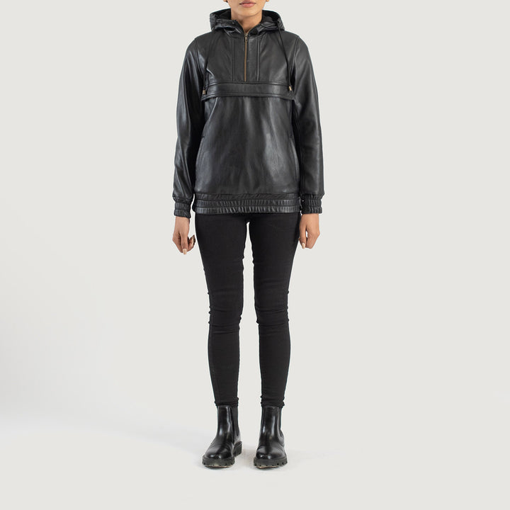 Zest Black Hooded Leather Pullover Jacket image 0