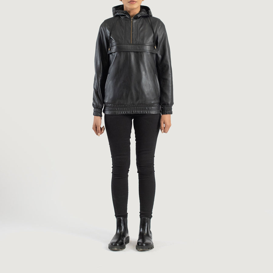 Zest Black Hooded Leather Pullover Jacket image 0