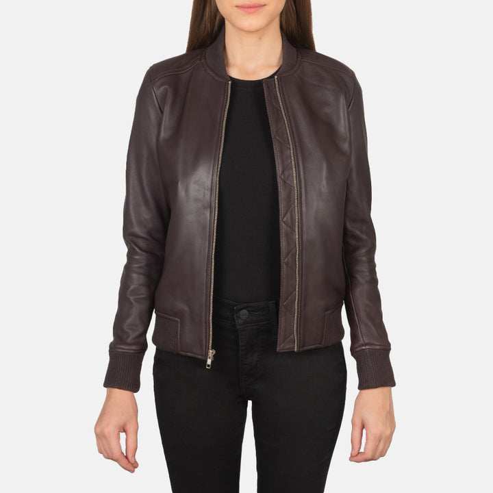 Bliss Maroon Leather Bomber Jacket image 4