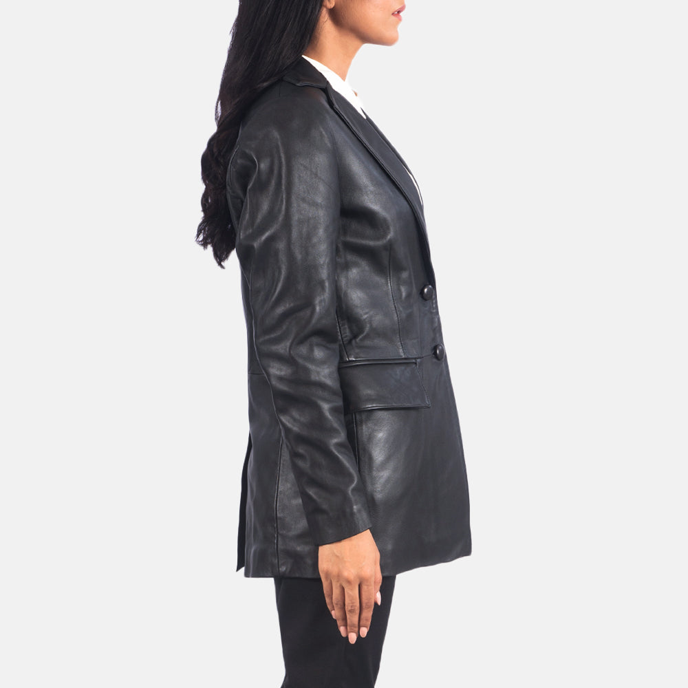 Marilyn Black Leather Blazer for Women image 1