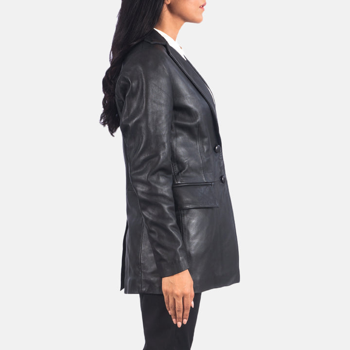 Marilyn Black Leather Blazer for Women image 1