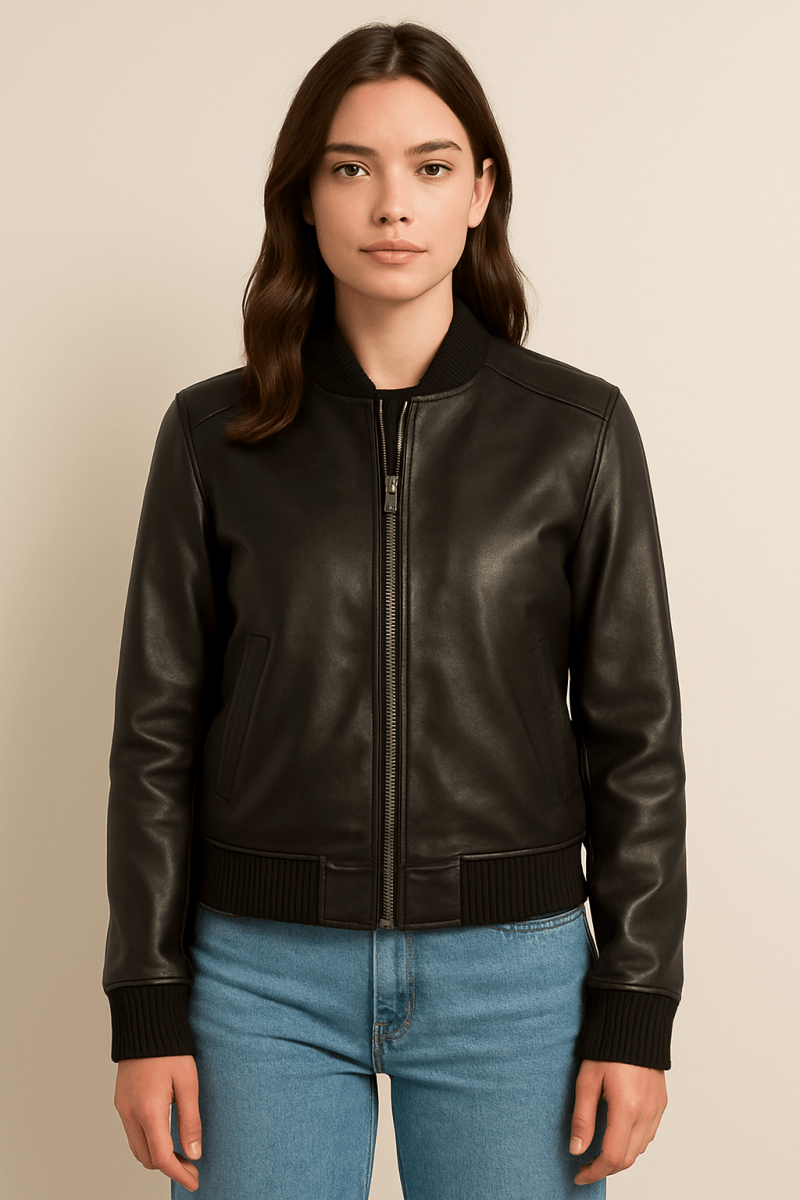 Bliss Black Leather Bomber Jacket - Pelleaura | Premium Quality Leather Stuff Brand USA
