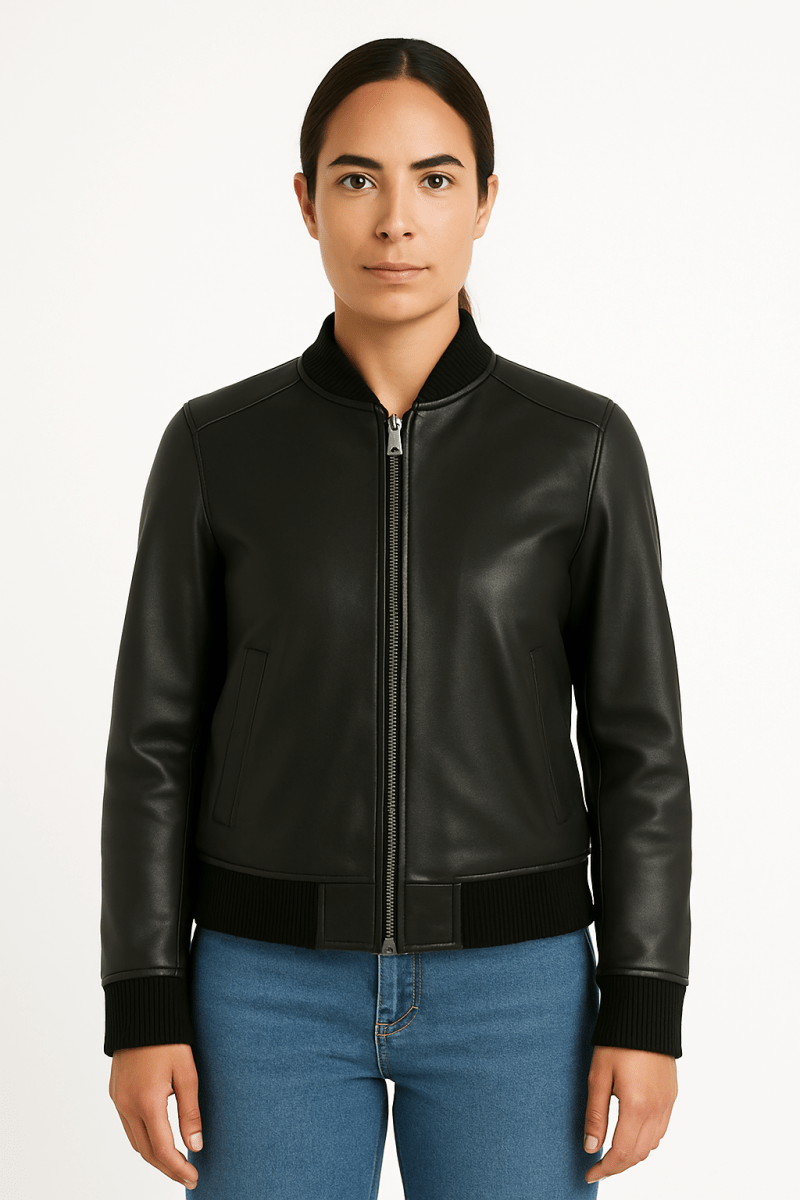 Bliss Black Leather Bomber Jacket - Pelleaura | Premium Quality Leather Stuff Brand USA