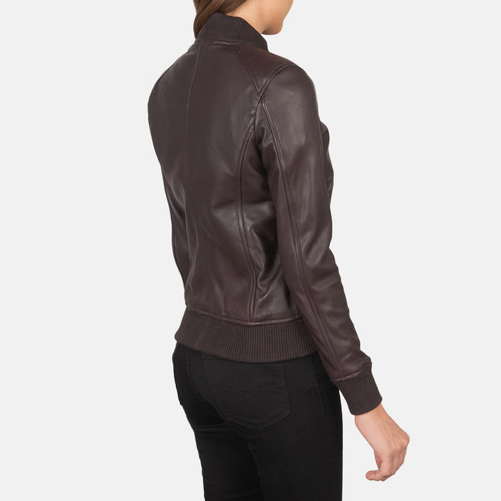 Bliss Maroon Leather Bomber Jacket image 6