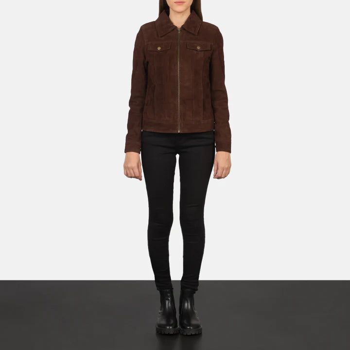 Suzy Mocha Suede Trucker Jacket For Women image 0