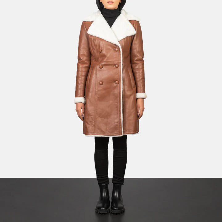 Amie Brown Double Breasted Shearling Coat image 1