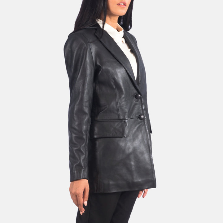 Marilyn Black Leather Blazer for Women image 3