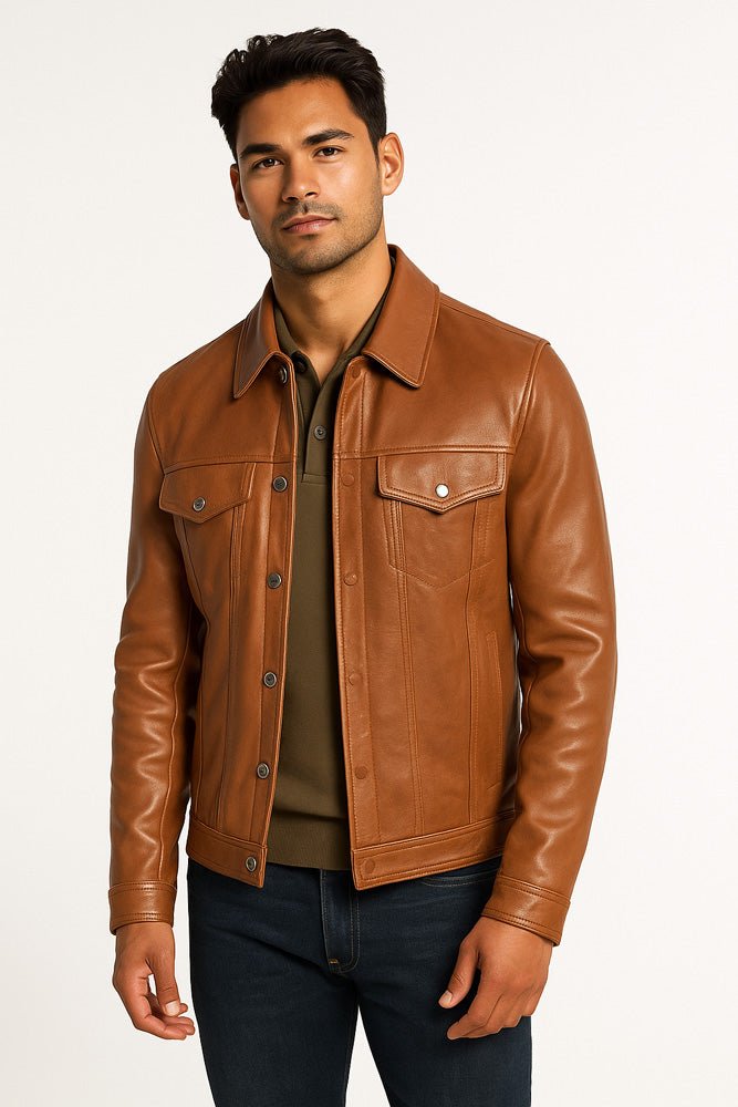 Classic Leather Jacket Genuine Leather Regular Fit Spread Collar Zip Front Closure Aviator Style - Pelleaura | Premium Quality Leather Stuff Brand USA