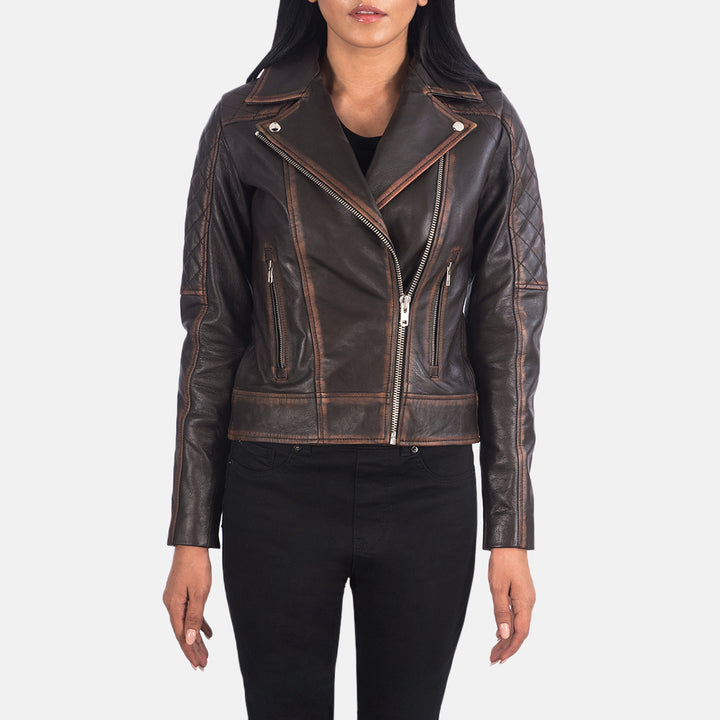 Carolyn Quilted Vintage Brown Biker Jacket image 0