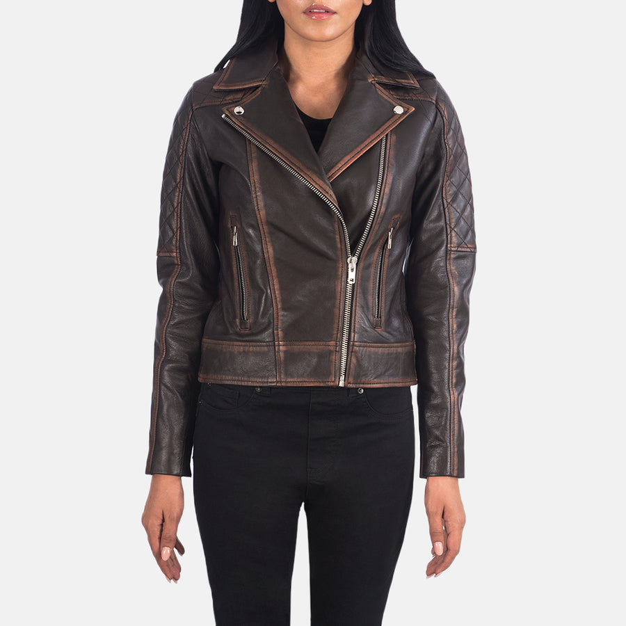 Carolyn Quilted Vintage Brown Biker Jacket image 0