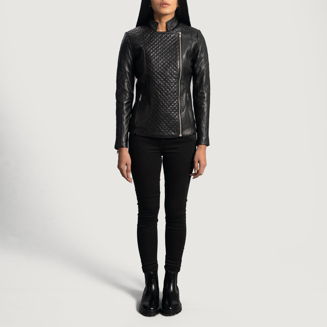 Orient Grain Quilted Black Leather Biker Jacket image 0