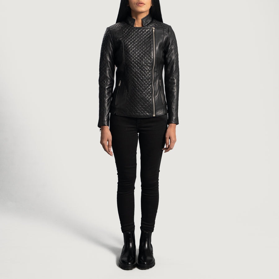 Orient Grain Quilted Black Leather Biker Jacket image 0