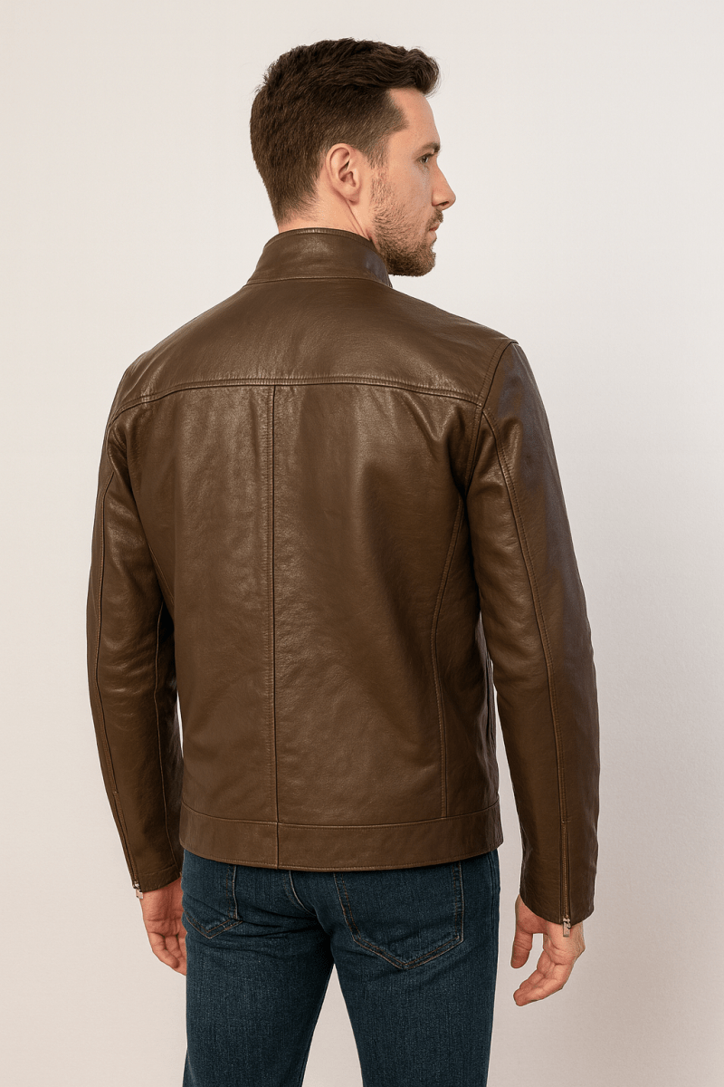 Driggs Leather Mens Jacket Brown + free Crocodile card wallet - Pelleaura | Premium Quality Leather Stuff Brand USA