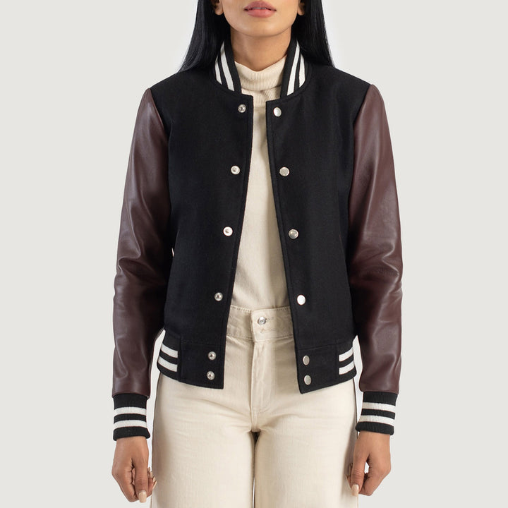 Savant Maroon & Black Hybrid Varsity Jacket image 4