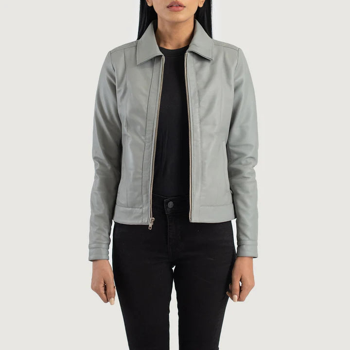 Vixen Grey Classic Collar Leather Jacket image 2