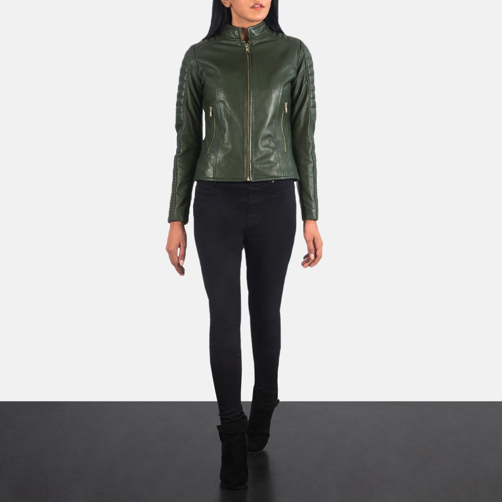 Adalyn Quilted Green Leather Biker Jacket image 0