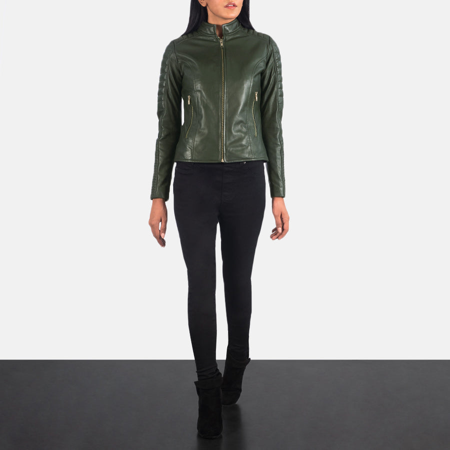 Adalyn Quilted Green Leather Biker Jacket image 0