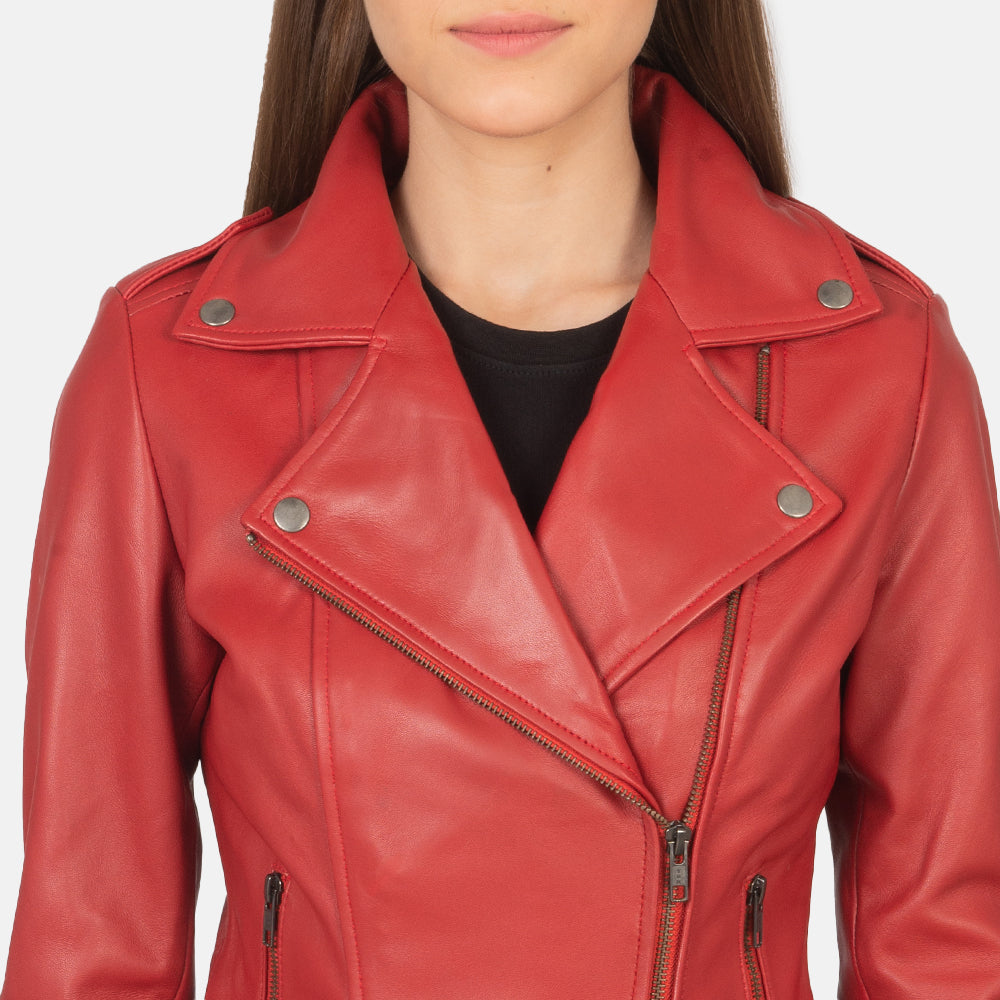 Flashback Red Leather Biker Jacket image 2
