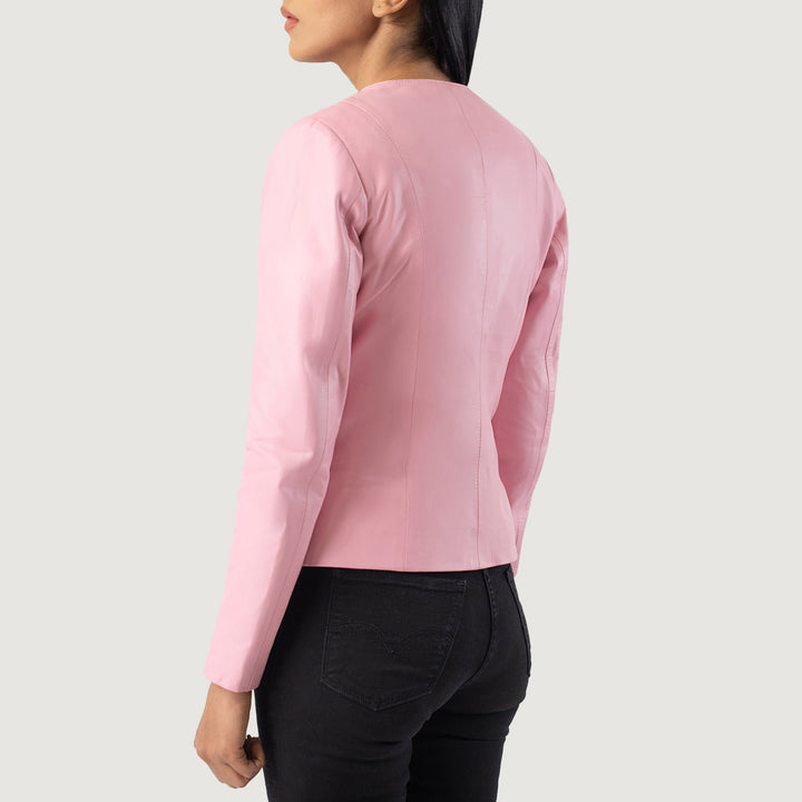 Women's Elixir Pink Collarless Leather Jacket image 4