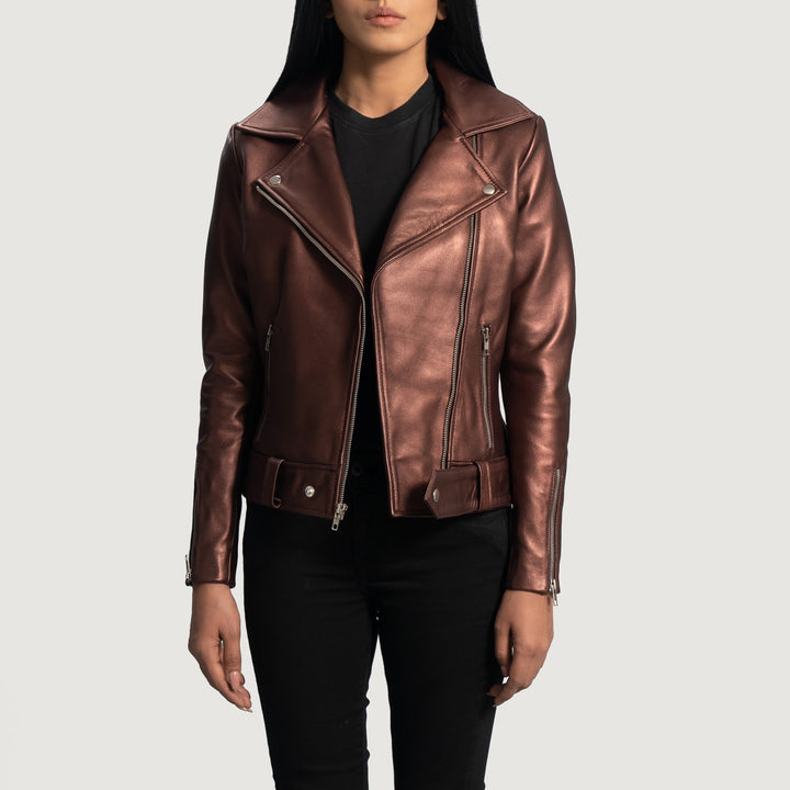 Rumy Maroon Leather Biker Jacket image 2