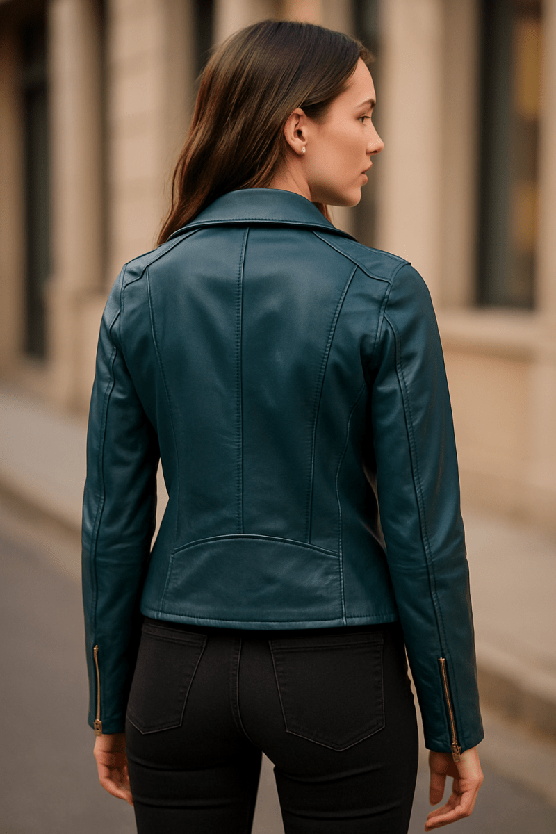Flashback Blue Leather Biker Jacket - Pelleaura | Premium Quality Leather Stuff Brand USA