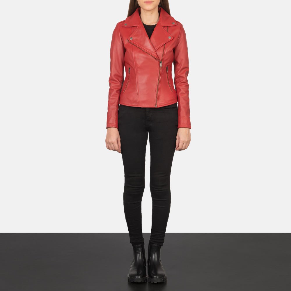 Flashback Red Leather Biker Jacket - Pelleaura | Premium Quality Leather Stuff Brand USA