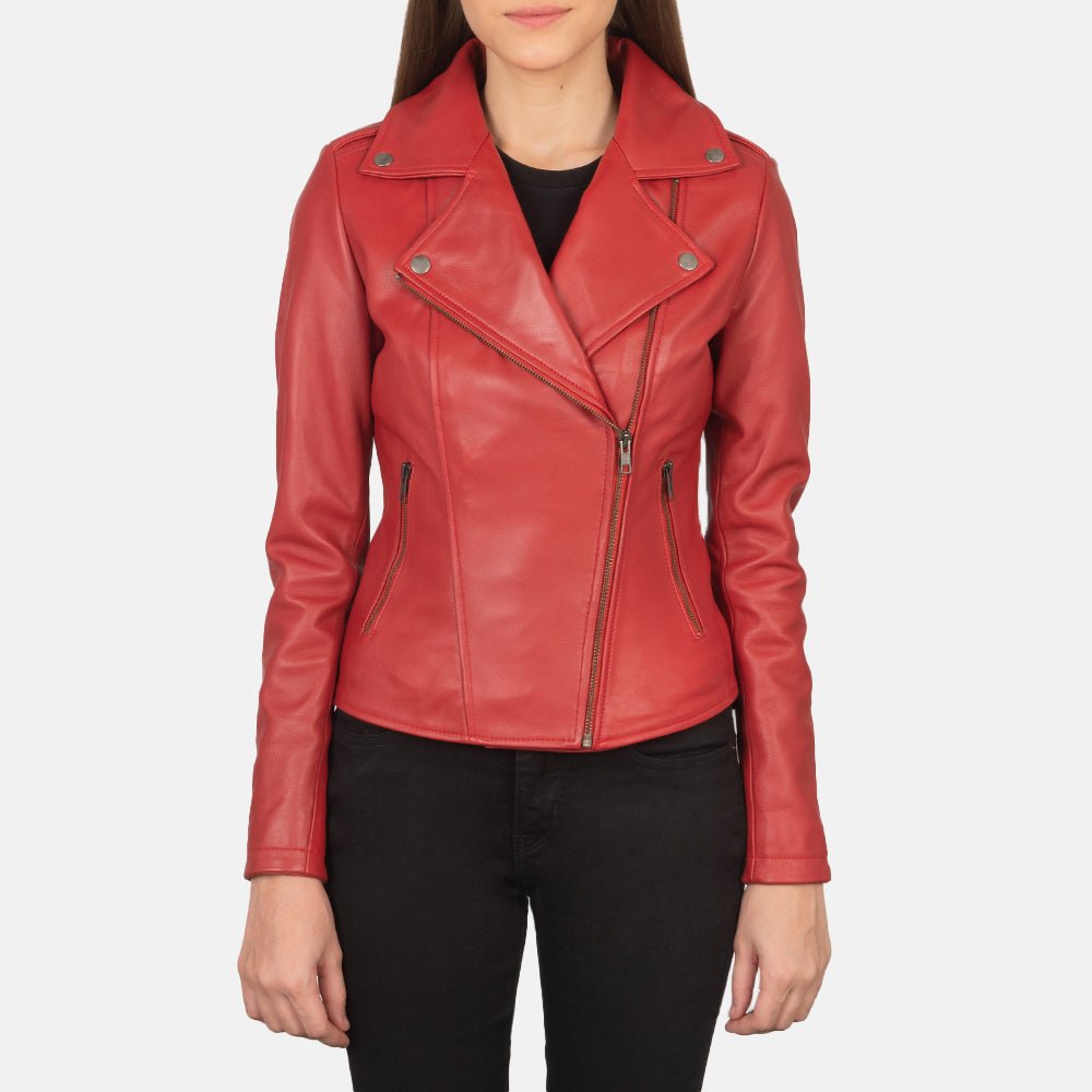 Flashback Red Leather Biker Jacket - Pelleaura | Premium Quality Leather Stuff Brand USA
