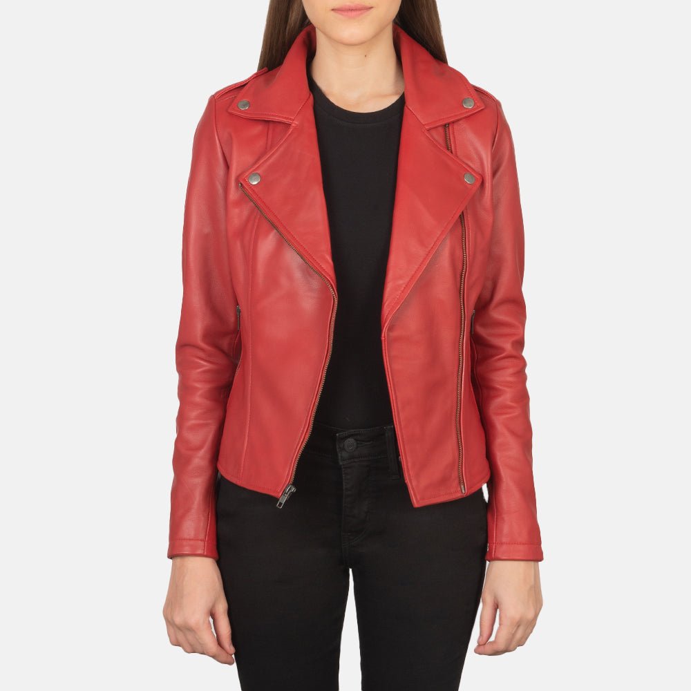 Flashback Red Leather Biker Jacket - Pelleaura | Premium Quality Leather Stuff Brand USA