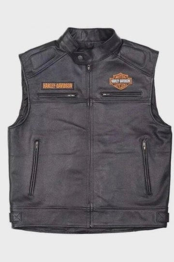 Handmade Harley - Davidson Passing Link Leather Vest for Men Black Harley Davidson Biker Leather waistcoat, Gift for Him - Pelleaura | Premium Quality Leather Stuff Brand USA