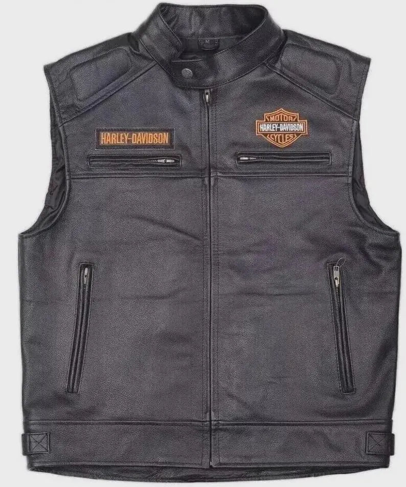 Handmade Harley - Davidson Passing Link Leather Vest for Men Black Harley Davidson Biker Leather waistcoat, Gift for Him - Pelleaura | Premium Quality Leather Stuff Brand USA