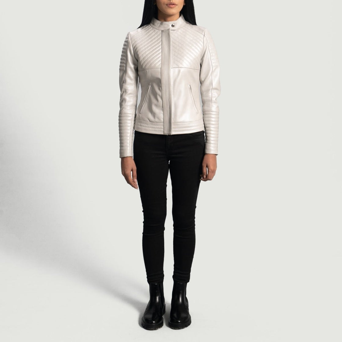 Ice Maiden Silver Quilted Leather Biker Jacket - Pelleaura | Premium Quality Leather Stuff Brand USA