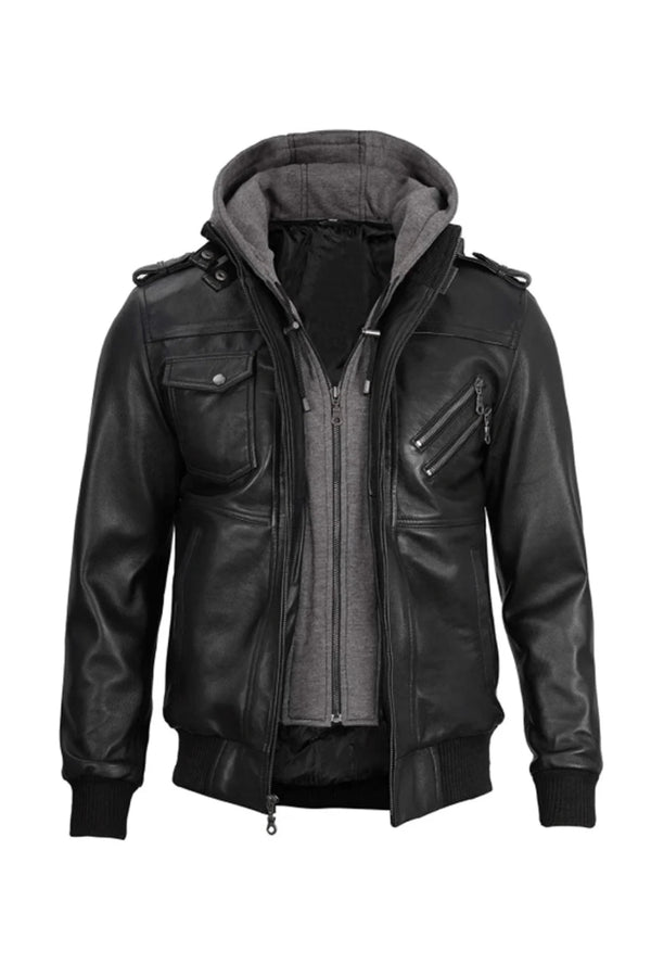 Lambskin Leather Jacket with Removable Hoodie - Pelleaura | Premium Quality Leather Stuff Brand USA