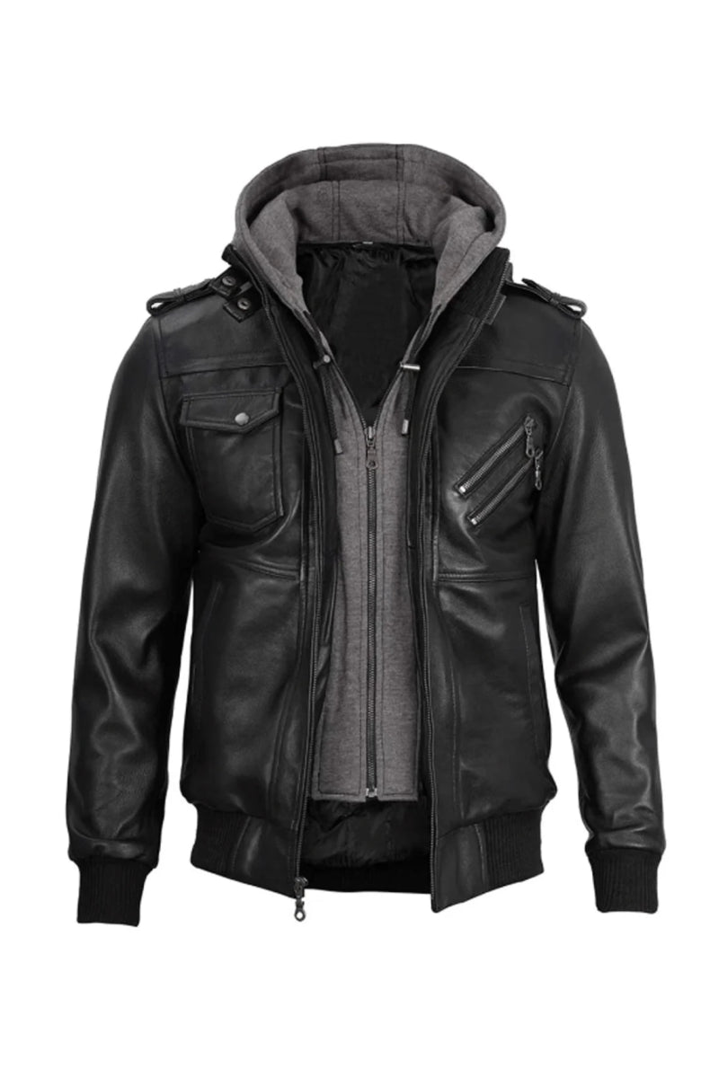 Lambskin Leather Jacket with Removable Hoodie - Pelleaura | Premium Quality Leather Stuff Brand USA