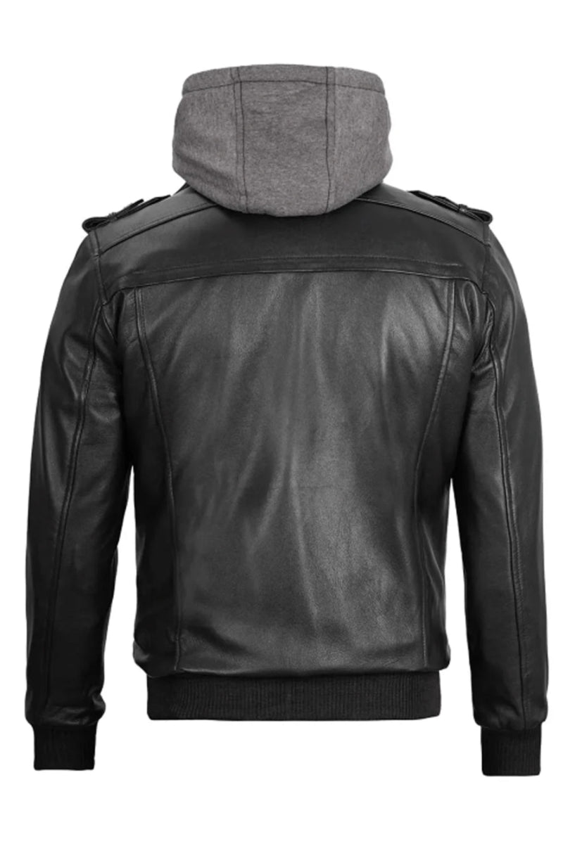 Lambskin Leather Jacket with Removable Hoodie - Pelleaura | Premium Quality Leather Stuff Brand USA