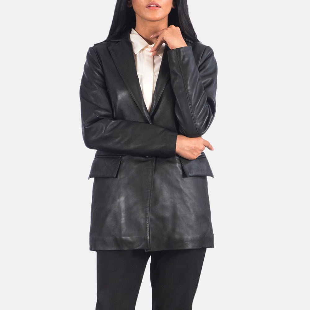 Marilyn Black Leather Blazer for Women - Pelleaura | Premium Quality Leather Stuff Brand USA