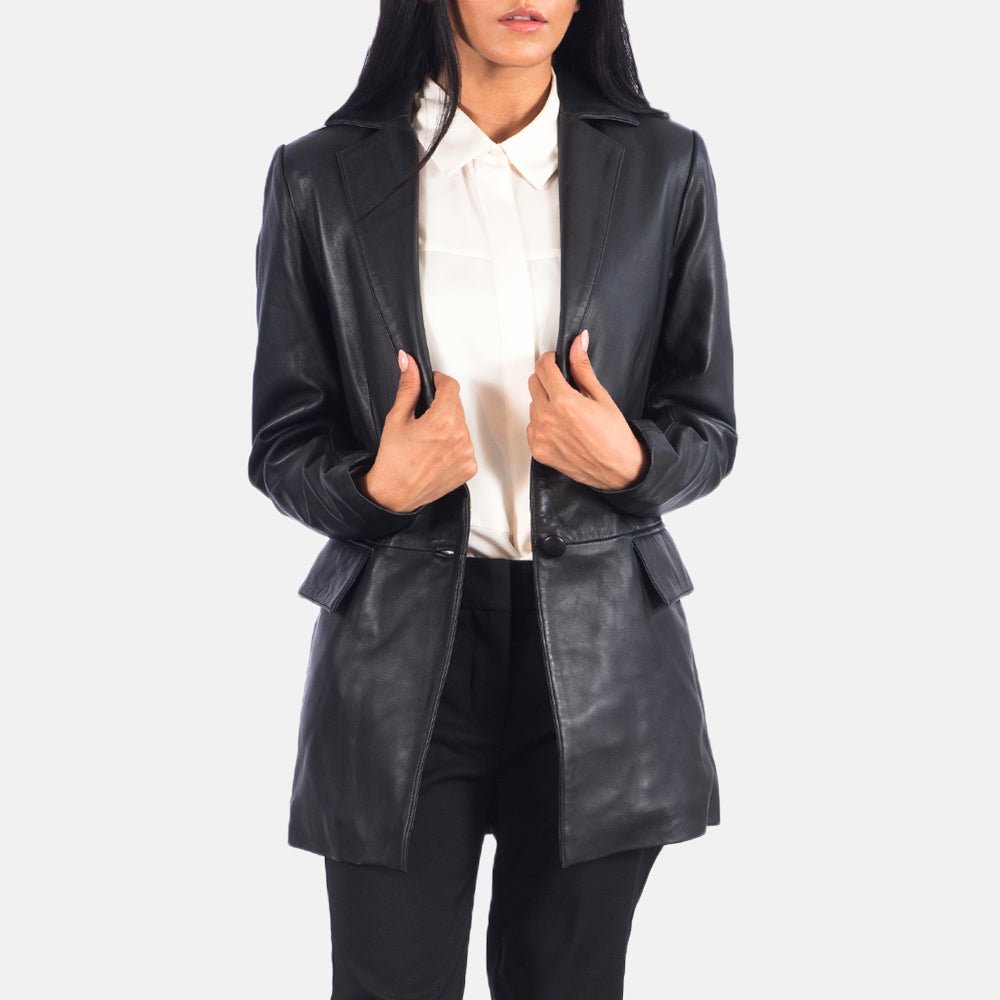 Marilyn Black Leather Blazer for Women - Pelleaura | Premium Quality Leather Stuff Brand USA