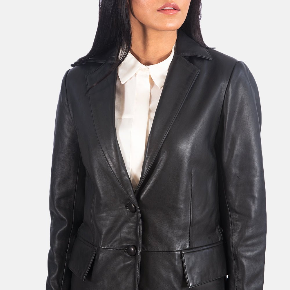 Marilyn Black Leather Blazer for Women - Pelleaura | Premium Quality Leather Stuff Brand USA