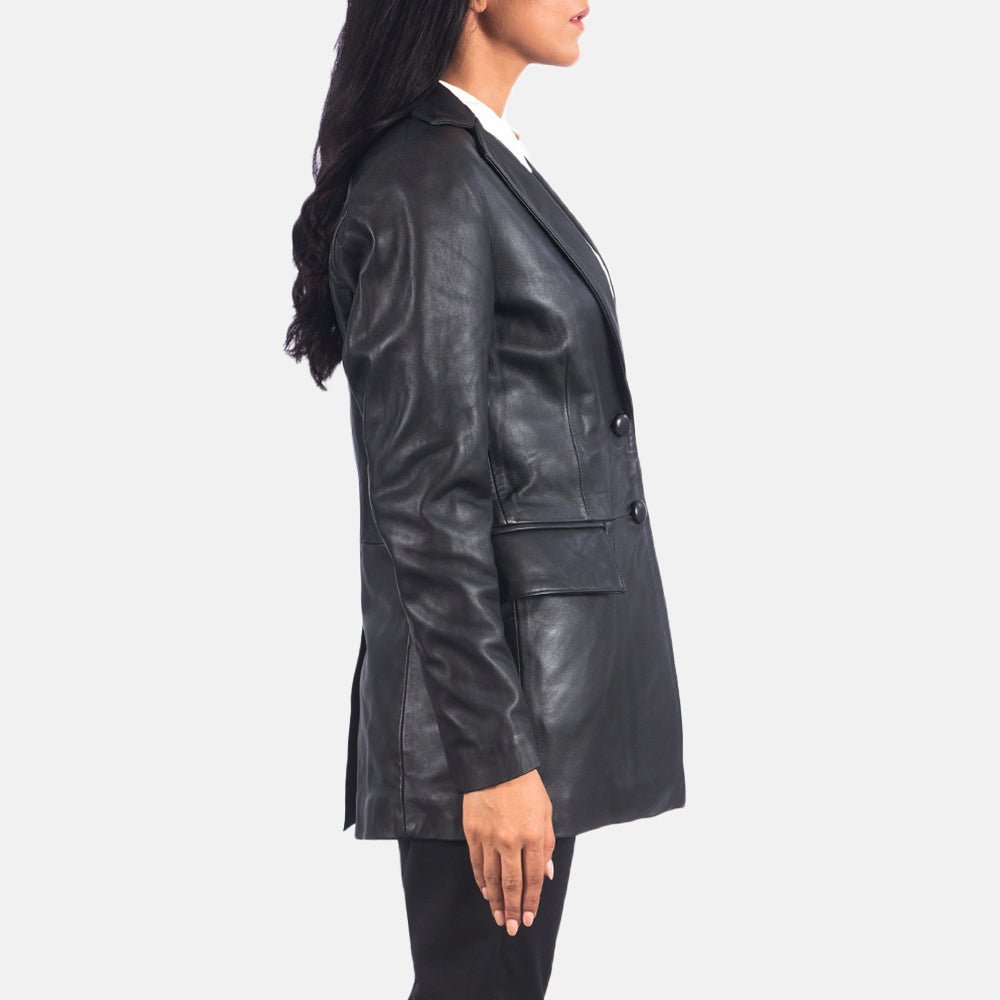Marilyn Black Leather Blazer for Women - Pelleaura | Premium Quality Leather Stuff Brand USA