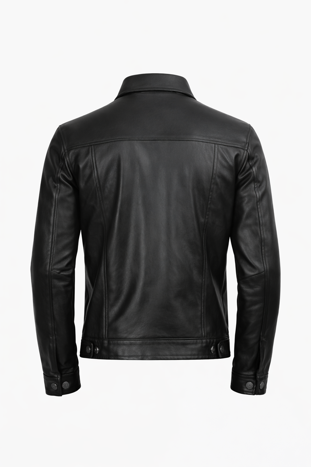 Pelleaura Men’s Black Shirt Collar Leather Trucker Jacket – Classic Button Front Genuine Leather Jacket