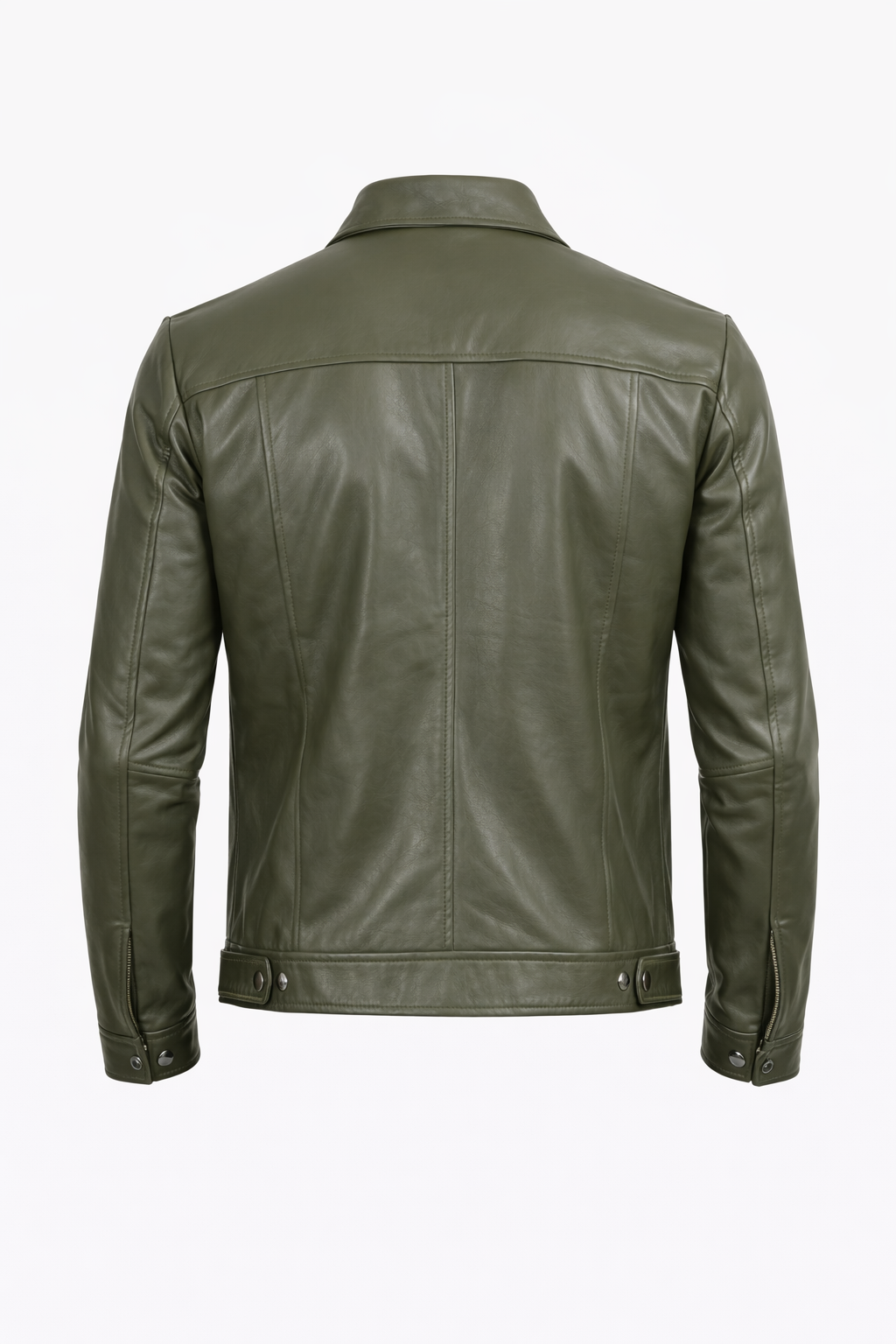 Pelleaura Men’s Olive Green Leather Harrington Jacket – Slim Fit Classic Zip-Up Coat for Fall