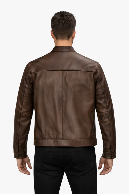 Pelleaura Men’s Classic Brown Racer Leather Jacket – Timeless Tailored Fit Pelleaura | Premium Quality Leather Stuff Brand USA